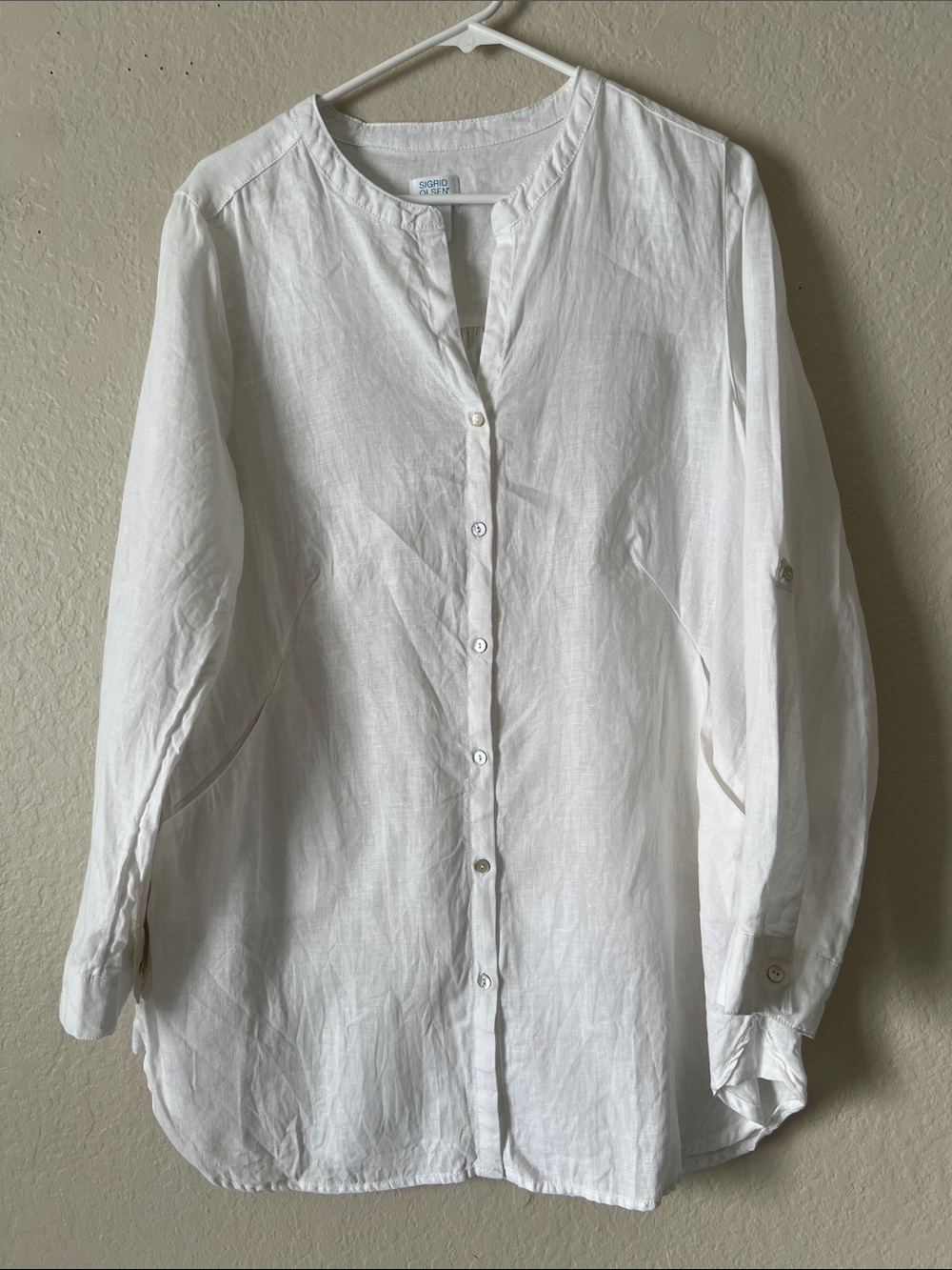 Like New! SIGRID OLSEN 100% Linen Tunic / Dress with Pockets White Size M
